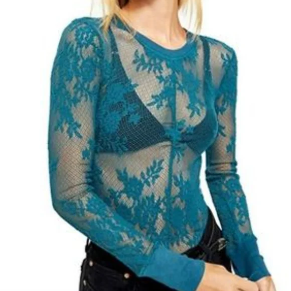Free People Sheer Floral Lace Top - Picture 1 of 5